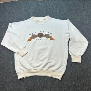 Old River Country Line Sweatshirt M/L Mens Cream Preppy Embroidered Crest Italy‎